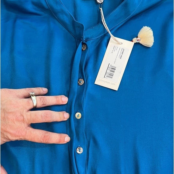 Calme’ by Johnny Was NWT Tiered Mandarin Collar Dress in Peacock Blue, Size M - Picture 9 of 12